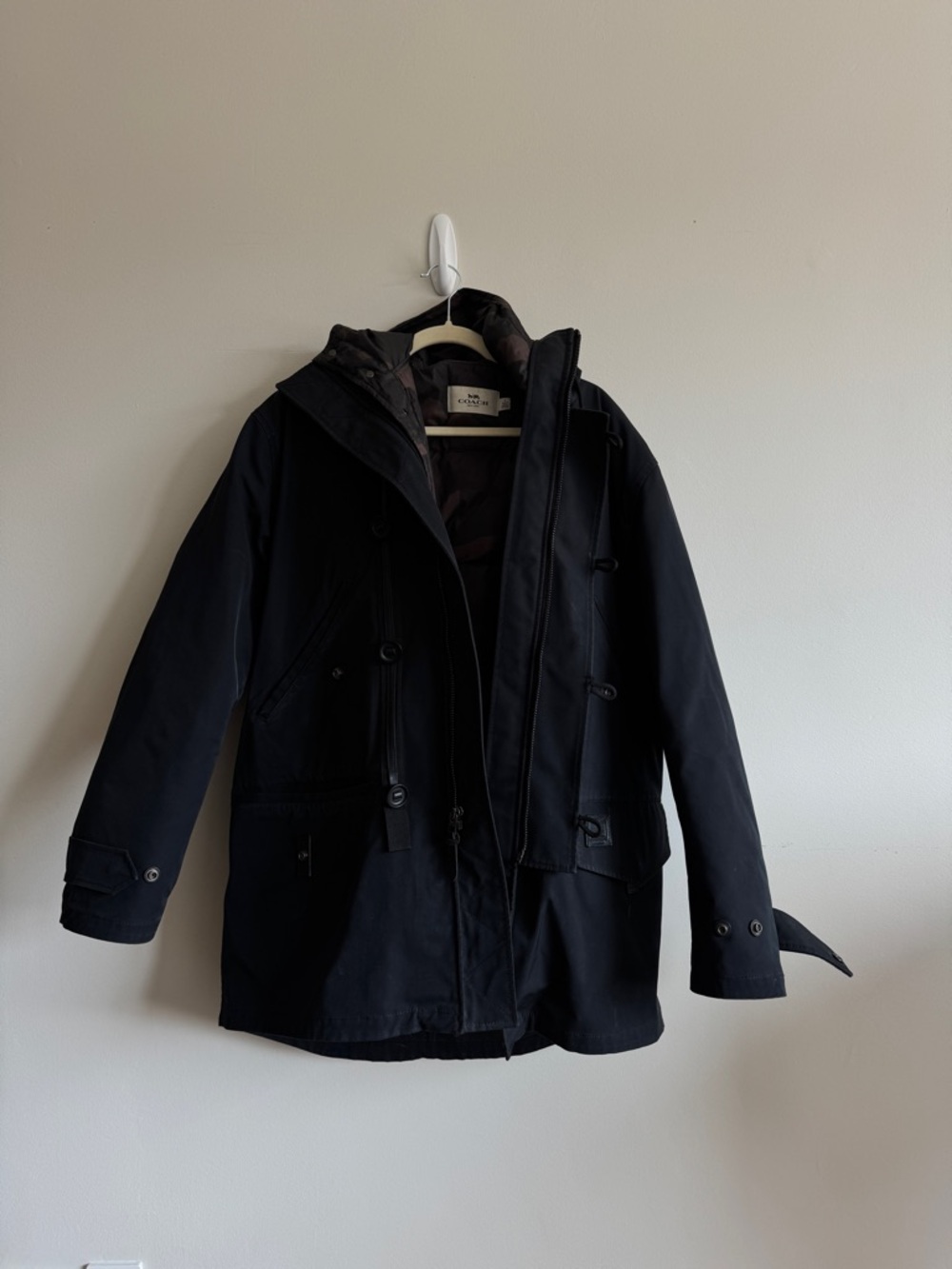 Coach Men's Black Winter Coat with Camo Interior